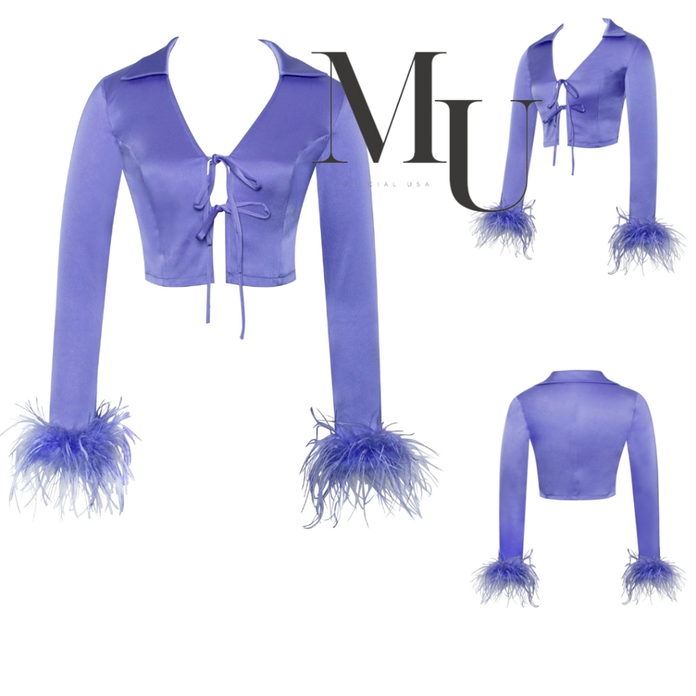 💜 Melissa Very Peri Feather Trim Satin Top ONLY 💜